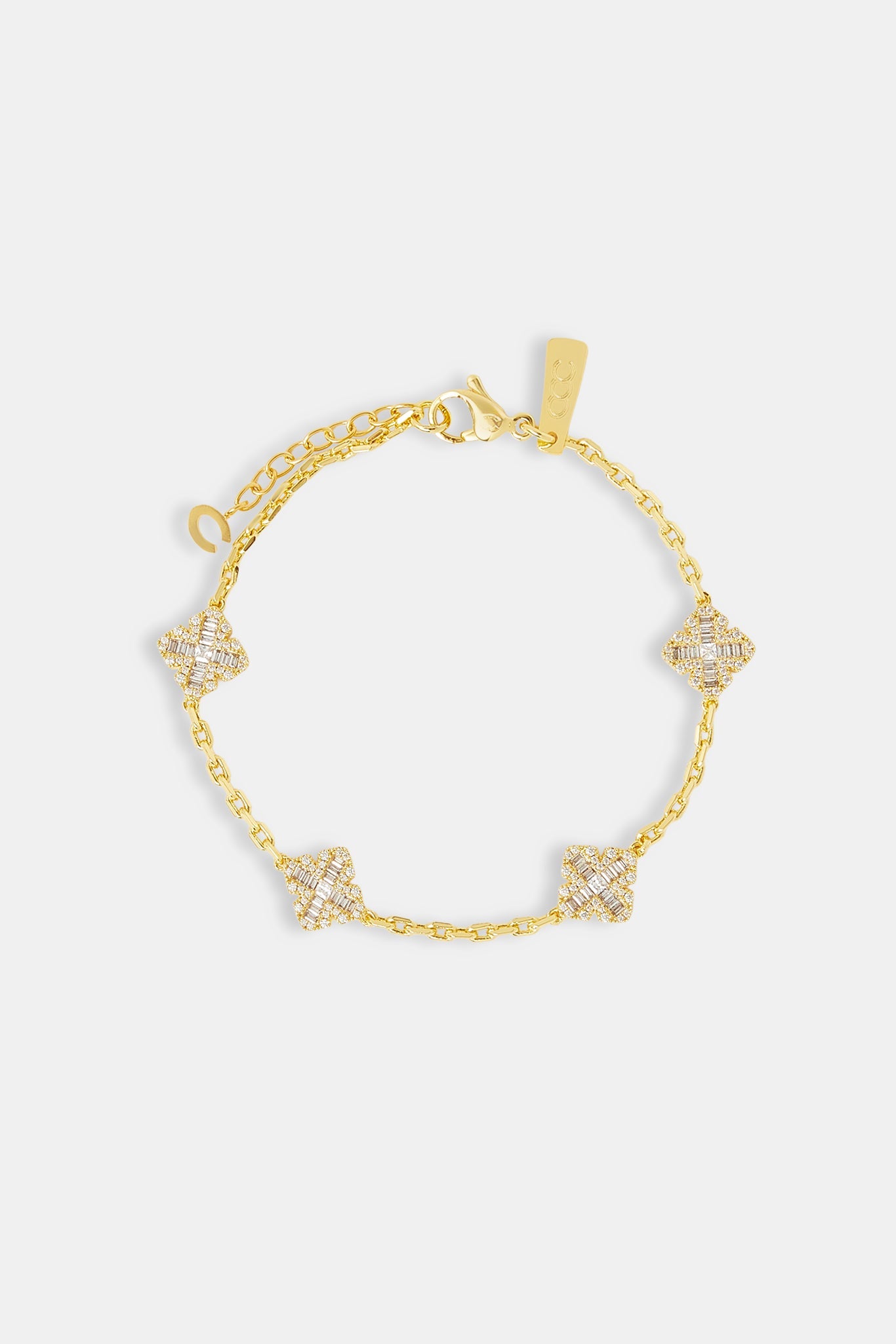 Iced Cross Motif Rolo Bracelet - 8mm - Gold